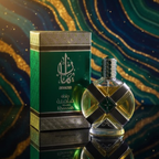Perfume bottle and packaging with decorative background