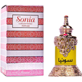 Perfume bottle and packaging with 'Sonia' branding on a white background