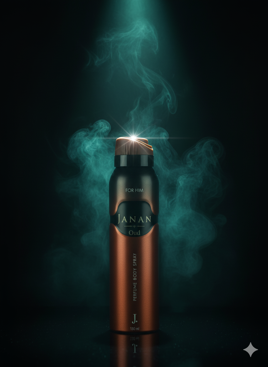 Vape device with ' JANAN OUD' branding on a dark background with smoke effects