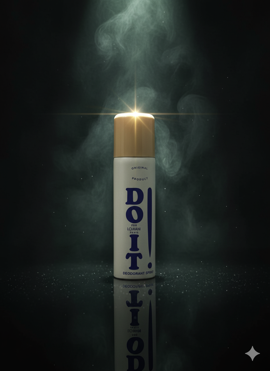 DO IT deodorant spray can with smoke effect on a dark background