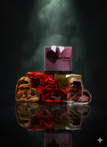 Heart-shaped chocolate candies with a 'Mutual Love' box on a reflective surface.