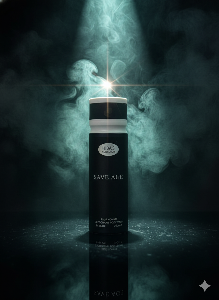 Black bottle labeled 'SAVE AGE' with a mystical light and smoke effect on a dark background