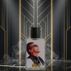 Perfume bottle labeled 'PM 804' with a decorative background